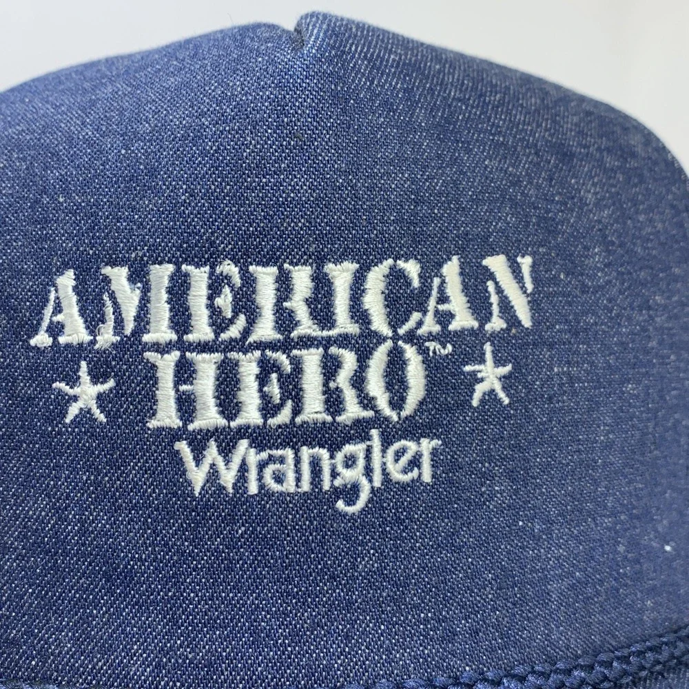 Vintage Wrangler American Hero Trucker Hat Denim Rope Snapback Cap Made in USA